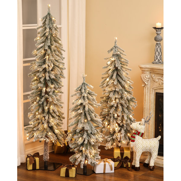Mercury Row® Slender Green Fir Flocked Christmas Tree with 255 LED